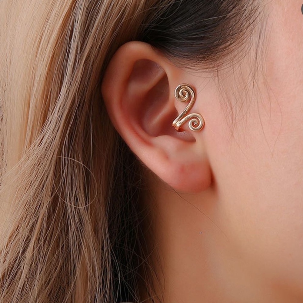 💜3/$25 Gold tone Handmade Swirl Tragus Ear Cuff no piercing - Picture 7 of 9